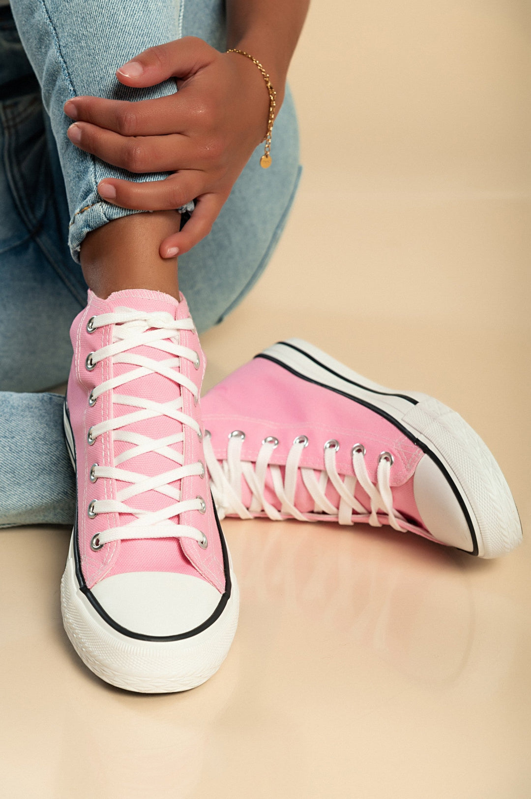 High-top canvas sneakers, pink