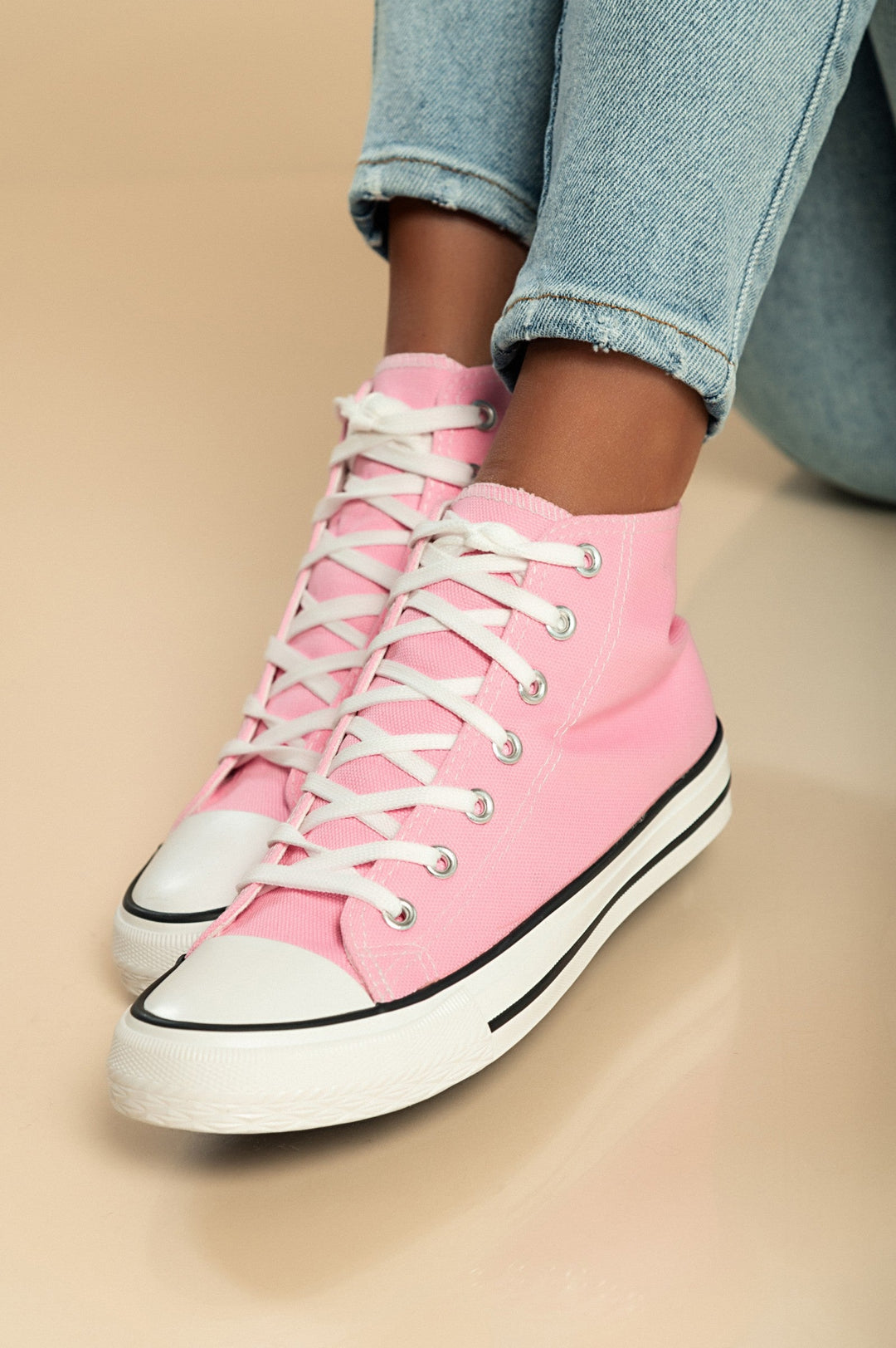 High-top canvas sneakers, pink