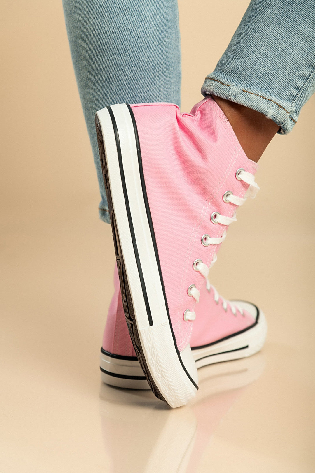 High-top canvas sneakers, pink