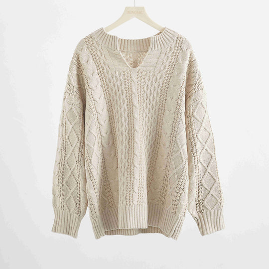 Autumn And Winter Loose Knit Temperament Round Neck Ladies Cotton Stitching Women's Clothing