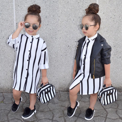 Kids Girls Summer Clothes Half Sleeve Black White