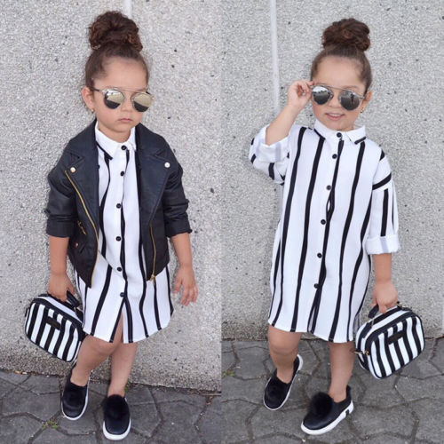 Kids Girls Summer Clothes Half Sleeve Black White