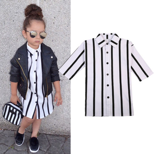 Kids Girls Summer Clothes Half Sleeve Black White