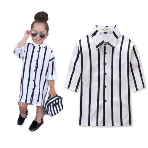 Kids Girls Summer Clothes Half Sleeve Black White