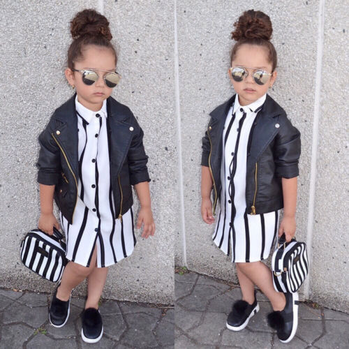 Kids Girls Summer Clothes Half Sleeve Black White