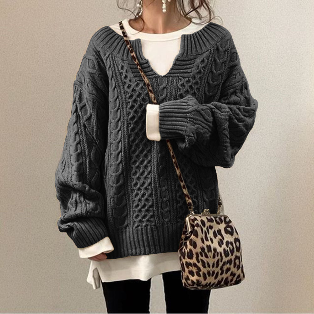 Autumn And Winter Loose Knit Temperament Round Neck Ladies Cotton Stitching Women's Clothing