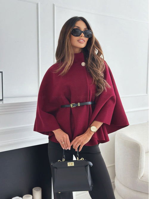 Winter Fashion Solid Color Waist Tie Woolen Cape Coat Women's Clothing