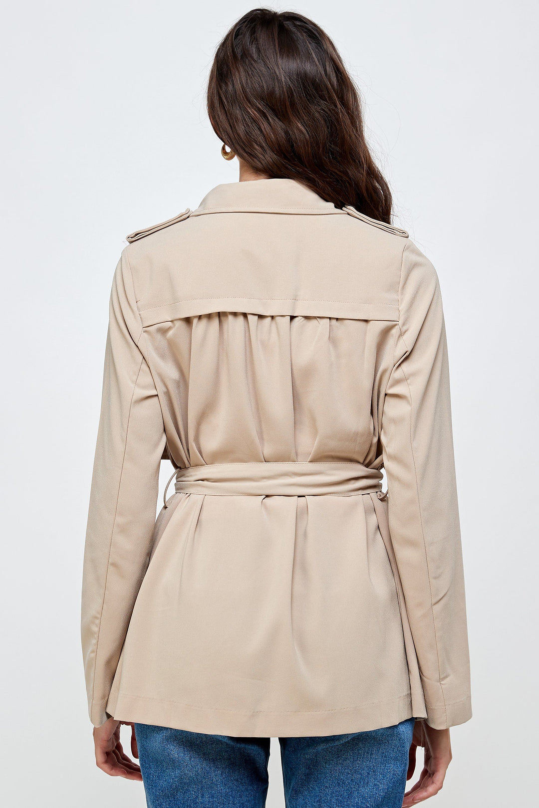 Lightweight Open-Front Drape Jacket with Shoulder Tabs