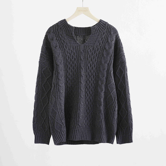 Autumn And Winter Loose Knit Temperament Round Neck Ladies Cotton Stitching Women's Clothing