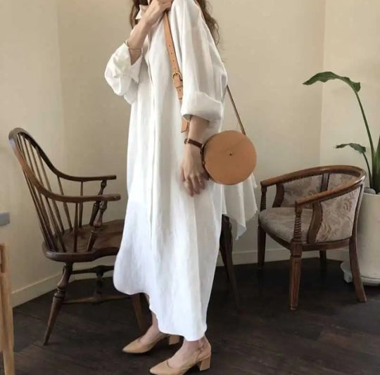 Women's Shirt Dress Lapel Long Sleeve Loose Single Breasted Dresses