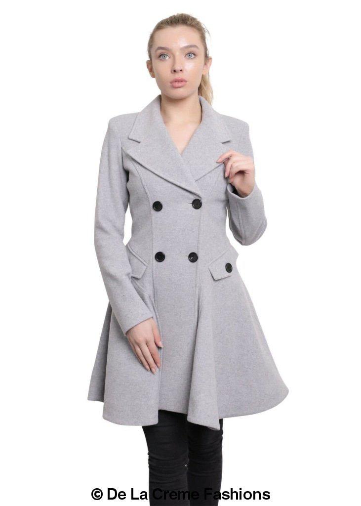 Wool Blend Double Breasted Skater Coat