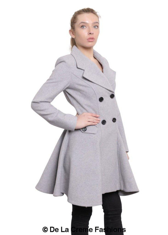 Wool Blend Double Breasted Skater Coat