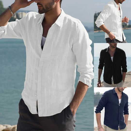 Fashion Long-sleeved Shirt Single-breasted Cotton And Linen Tops Fall Winter Men's Clothing