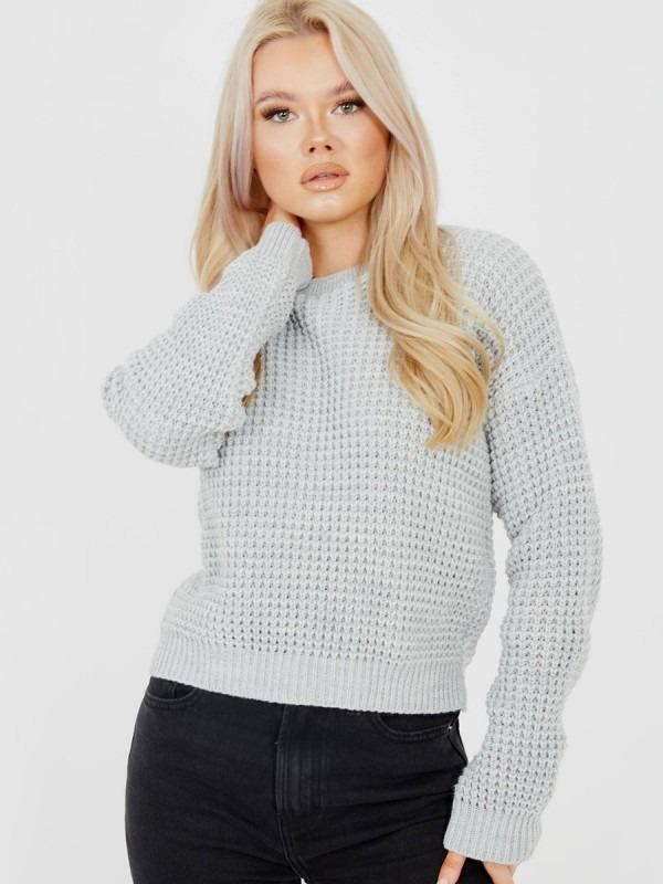 Crop Fisherman Jumper Womens - Grey